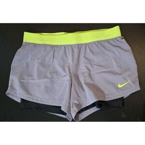 Nike Dri-FIT Women M Lime Green Gray Jogging Running Lined Shorts Active EUC